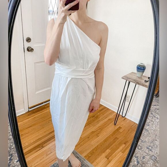 Reiss Laurent One Shoulder Dress White 12 - Picture 1 of 9